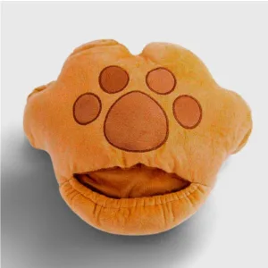 Chauffe Pieds USB Patte De Chat Kaki, vue rapprochée sur sa matière douce et la forme de patte de chat, accessoire chauffant électrique.