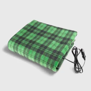 Gros plan sur la Couverture Chauffante Auto pliée, soulignant sa portabilité et son tissu doux. Idéal pour les voyages.